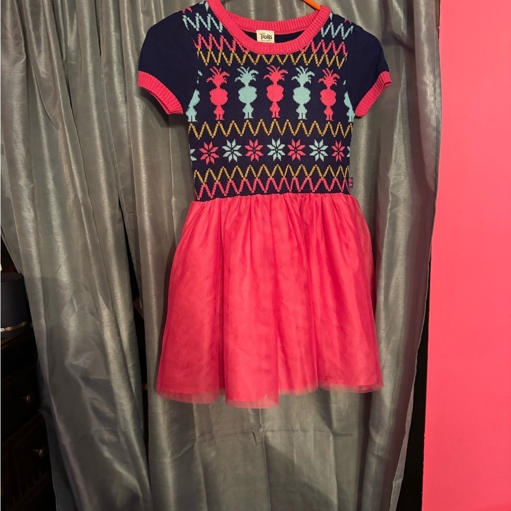 Trolls Girls Size M ( 7-8) Sweater Top Dress with Mesh Skirt  Halloween, Party